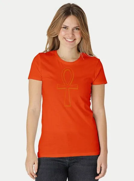 Peaces.bio - handbedruckte Biomode Peaces.bio - handbedruckte Biomode Damen Fit T-Shirt Ankh, Orange, – Produktbild 2 von 2