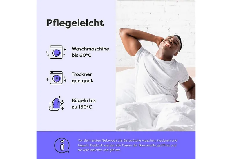 Wolkenfeld Kissenbezug Renforcé Kissenbezug Baumwolle - Natürlich weiches Schlafgefühl, (1 Stück), Größe 80x80, 40x80 und 70x90 cm, versteckter Reißverschluss, Weiß, – Produktbild 4 von 4