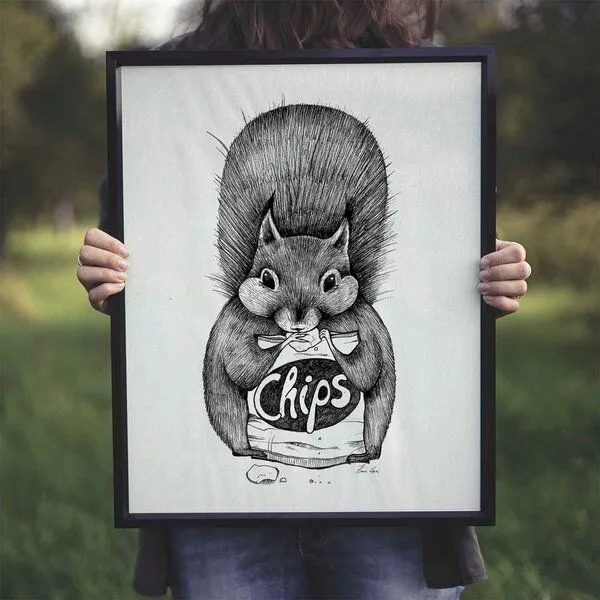 LIGARTI Kunstdruck »Chipseichhörnchen« von LIGARTI | A4, A3 oder A2 | Wandbild | Poster | Kunst – Produktbild 1 von 4