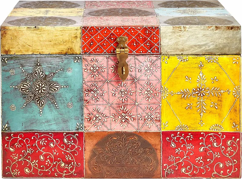 OTTO home Truhe Vivek, handbemalt, mit Metallverschluss, Bunt, – Produktbild 2 von 5