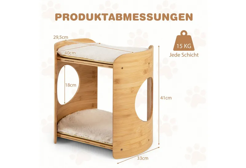 COSTWAY COSTWAY Tierbett, 2 Etagen Katzenhaus, mit 2 Betten, aus Bambus – Produktbild 5 von 5