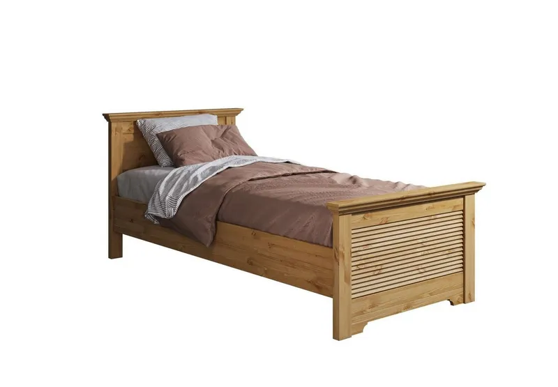 OTTO home Bett Rauna, Landhausstil, edles Design mit Lamellen und Kassetten, 2 Farben (Breite/Belastbarkeit 180cm=220 KG, 90cm=120KG), FSC® zertifiziertes Kieferholz, massive Qualität mit Lattenrost, Beige, – Produktbild 5 von 8