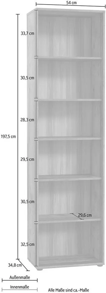 FORTE Regal Tempra, Mehrzweckregal schmal, Höhe 197,5 cm, 5 Ablageböden, Höhe ca. 197,5 cm, Braun, – Produktbild 5 von 5