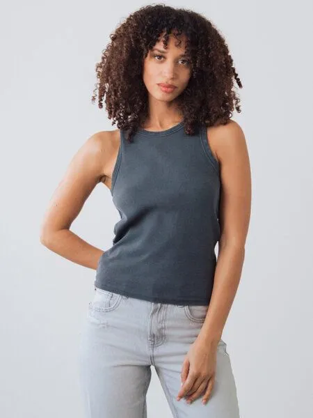 Honest Basics Honest Basics Damen Geripptes Racer-Top aus Bio- und recycelter Baumwolle, Indigo, – Produktbild 1 von 4