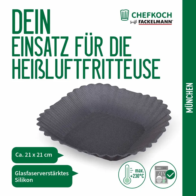 Chefkoch trifft Fackelmann Chefkoch trifft Fackelmann Silikonform für Heißluftfritteuse München, antihaft, 21x21cm – Produktbild 3 von 3