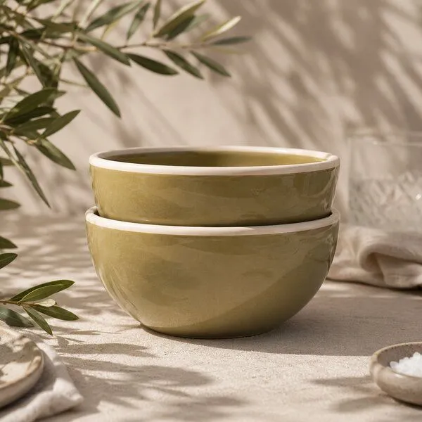 Good To Give Good To Give Keramik Schalen Set aus Steingut, 2er Geschirrset | Schüssel & Bowl für Müsli, Suppe und Ramen | hochgebrannt, Birnengrün – Produktbild 2 von 4
