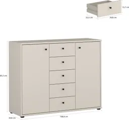 FORTE Kommode Tempra, Kommode, 2 Türen, 5 Schubkästen, viel Stauraum, B/H/T 108,8/85,5/34,8 cm – Produktbild 1 von 1