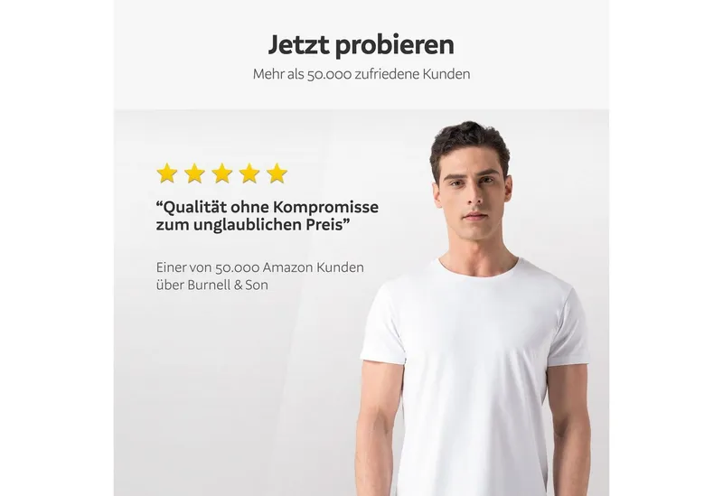 Burnell & Son Burnell & Son Unterhemd T-Shirt Business mit Kurzarm und Rundhals für Herren aus Baumwolle (Packung, Set, Spar-Pack, Spar-Packung, Spar-Set, 3-St., 3er-Pack) Feinripp, extra lang, Weiß, – Produktbild 5 von 5
