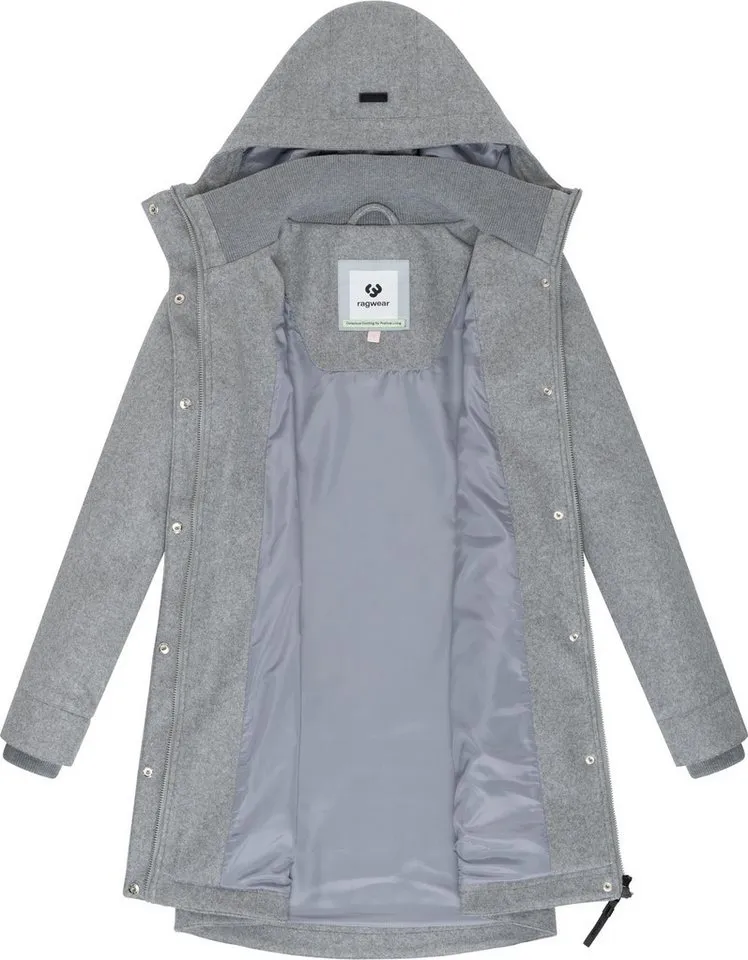 ragwear ragwear Wollmantel Janesha Coat Mantel in Wolloptik mit Kapuze, Grau, – Produktbild 1 von 3