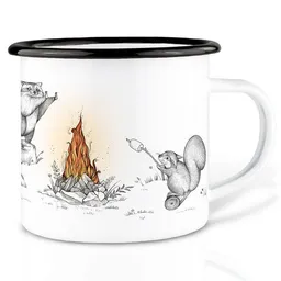 LIGARTI Emaille Tasse – Maulwürfe, Waschbär und Eichhörnchen am Lagerfeuer – LIGARTI Tiermanufaktur – Produktbild 1 von 1