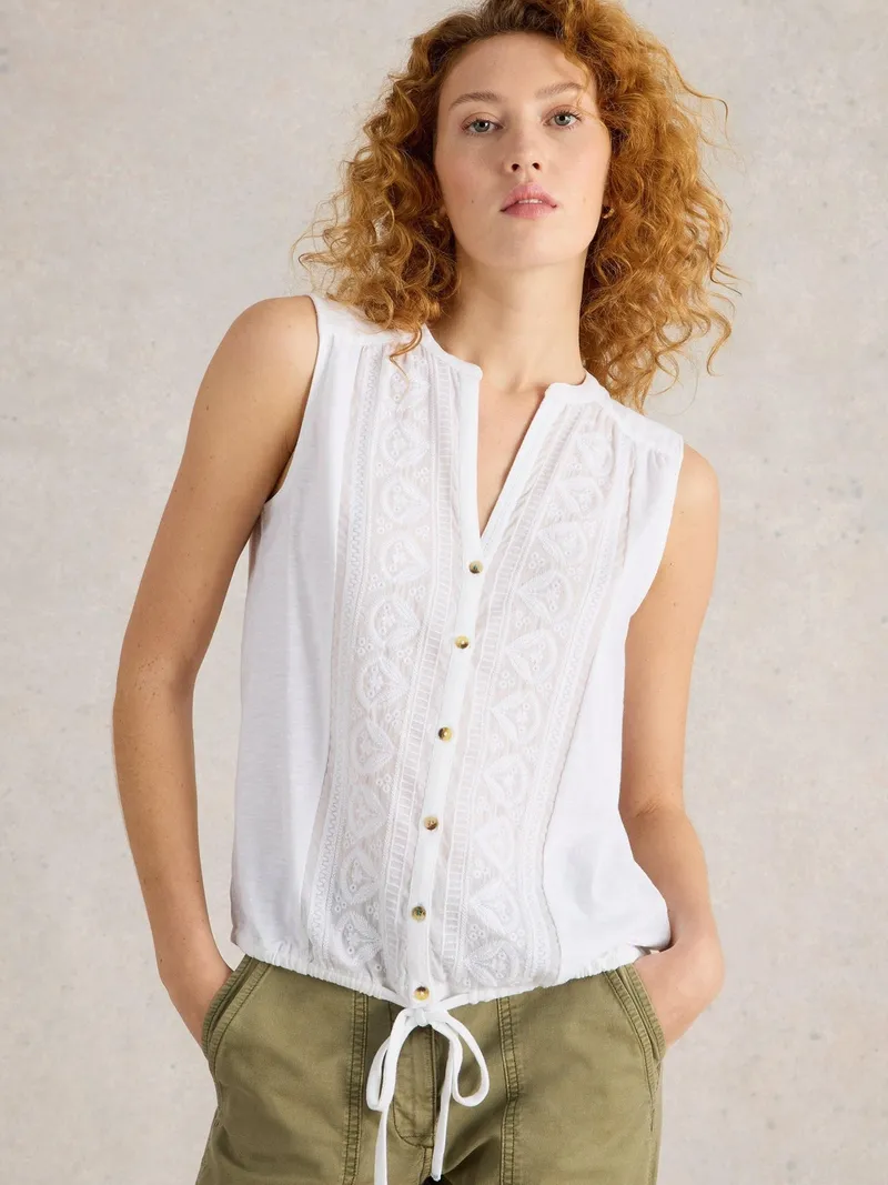 White Stuff Ärmellose Bluse Tulip - 50/R, Reines weiß, – Produktbild 3 von 4