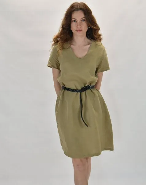 Aatise Aatise Shiftkleid kurzarm aus 100% Leinen Zelda, Beige, – Produktbild 2 von 4