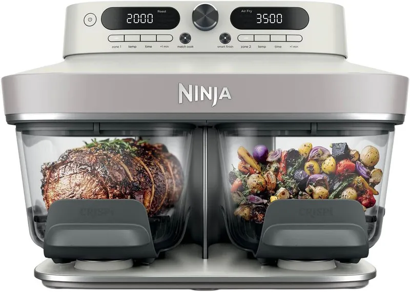 Ninja Ninja Heißluftfritteuse DD102EUIV2 Ninja CRISPi DualZone Glas-Air-Fryer mit 8 Funktionen – Weiß, 2860 W, Weiß, – Produktbild 2 von 5