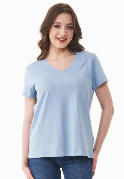 ORGANICATION ORGANICATION Damen Basic T-Shirt aus Bio-Baumwolle mit V-Ausschnitt, Ice blue, – Produktbild 1 von 4