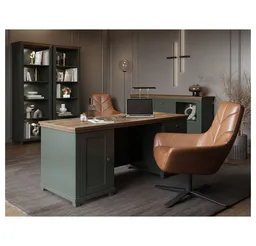 Lomadox Büromöbel-Set EPSOM-83, (Spar-Set, 4-tlg., Schreibtisch Sideboard Aktenregal), in grün mit Lefkas Eiche, Rückwand mit Lamellen Optik, Softclose – Produktbild 1 von 1