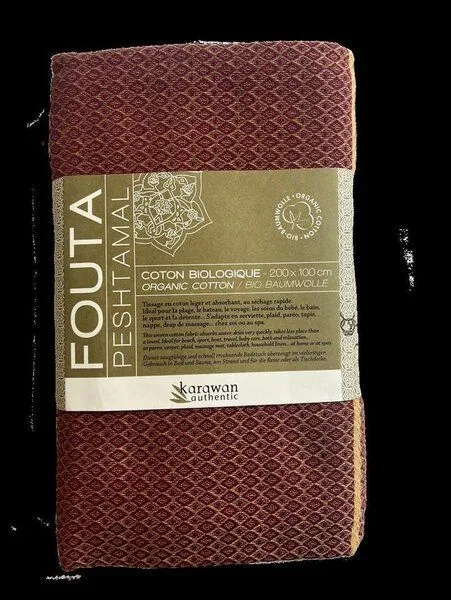 Karawan authentic Karawan authentic Fouta Hamamtuch aus reiner Bio-Baumwolle 200 × 100 cm (Stil SAND), Plum (lila), – Produktbild 6 von 8