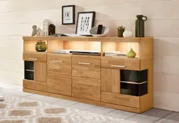 OTTO home Sideboard RIBE20 Fronten massiv,Korpus Melamin, 2 Türen mit Glaseinsatz, B/T/H: 180/35/80cm, 3 offene Fächer und 6 geschlossene – Produktbild 1 von 1