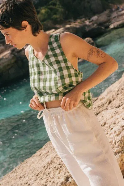 AmourLinen AmourLinen Leah weite Leinenhose mit Schlitzen, Weiß, – Produktbild 4 von 4