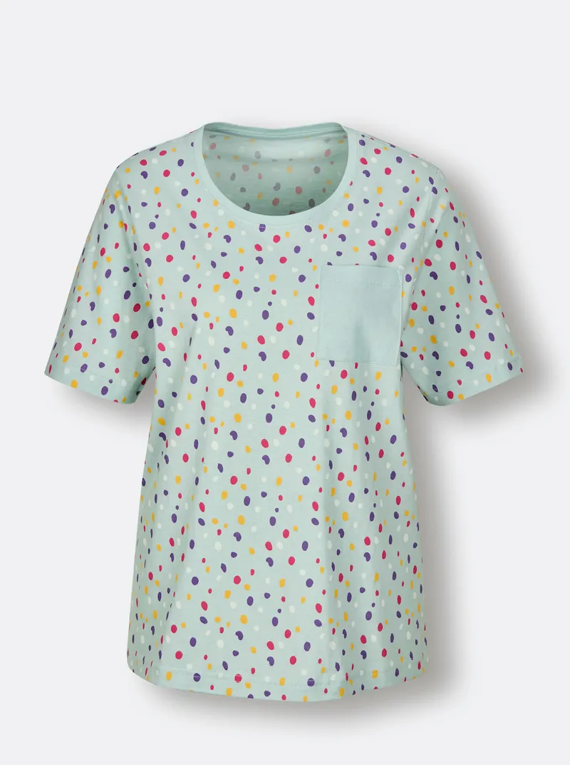 wäschepur Schlafanzug-Shirt kalkmint-bedruckt, Kalkmint-bedruckt, – Produktbild 1 von 2
