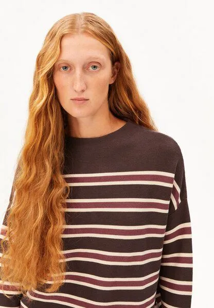ARMEDANGELS ARMEDANGELS MERINAA STRIPED Damen Strickpullover aus100% Bio-Baumwolle, Claystone-velvet ember, – Produktbild 4 von 5
