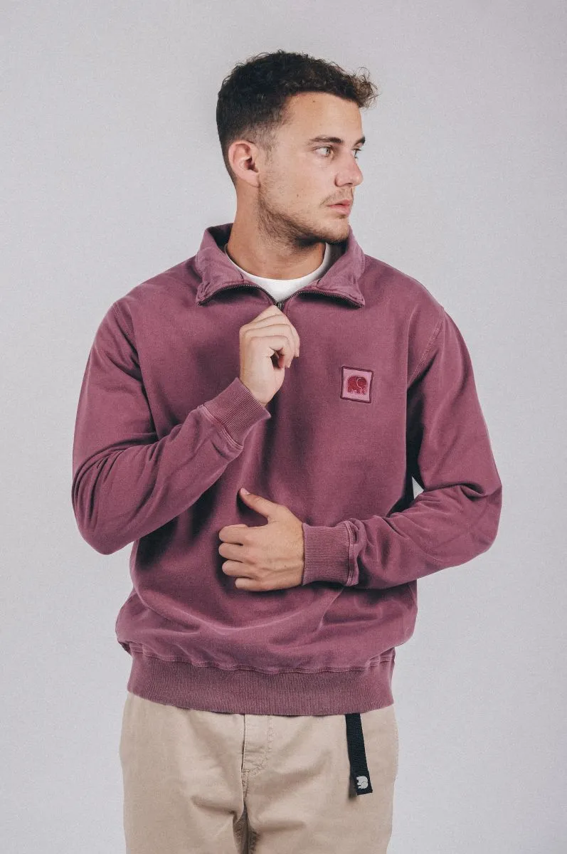 Trendsplant Trendsplant Herren vegan Sweater Sauce Halb Reißverschluss Pigment Gefärbt Rot, Dunkelpink, – Produktbild 1 von 2