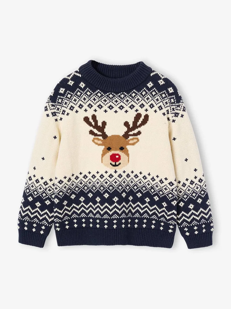 Vertbaudet Vertbaudet Kinder Pullover RENTIER Family Weihnachts-Capsule, Marine, – Produktbild 4 von 4