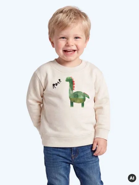 MelaDi Meladi Kinder Baby - Sweater aus Biobaumwolle - Dino auf Natural Raw, Weiß, – Produktbild 6 von 8