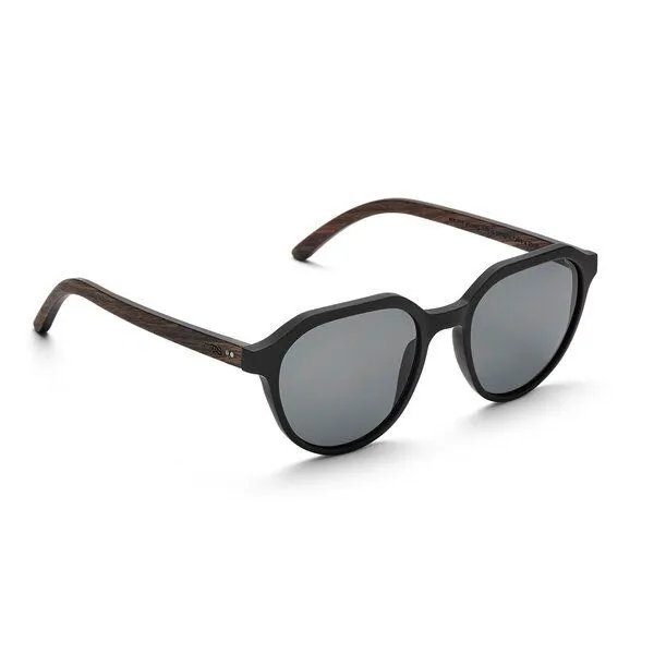 TAKE A SHOT TAKE A SHOT Holz Sonnenbrille für Herren und Damen mit Flattop Design, Schwarz (schwarz/walnuss/grau), – Produktbild 2 von 4