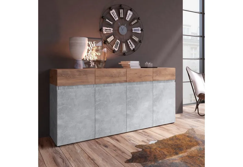 Home affaire Sideboard Rimini, Kommode, Schubladenschrank, 4 Türen, 2 Schubkästen, Breite 180 cm, Grau, – Produktbild 1 von 5
