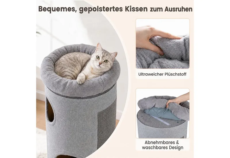 COSTWAY COSTWAY Kratzbaum Katzentonne mit 3 Höhlen, 4 Ebenen Katzentonne, 113 cm hoch, Grau, – Produktbild 4 von 7