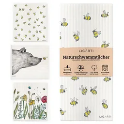 LIGARTI Schwammtücher 3er-Set »Bienen und Blümchen« von LIGARTI | wiederverwendbar | kompostierbar | Naturschwammtücher – Produktbild 1 von 1
