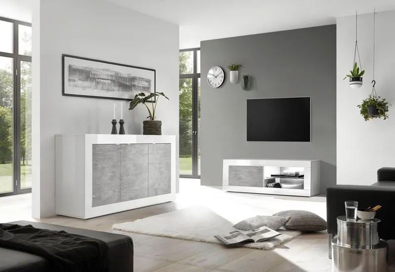 Home affaire Sideboard Basic Breite 160 cm, Kommode 3 Türen, Anrichte, Metallgriff, moderne Rahmenoptik, viel Stauraum, Farbauswahl, Weiß, – Produktbild 5 von 8