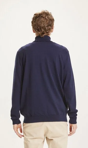 KnowledgeCotton Apparel KnowledgeCotton Apparel Rollkragenpullover - FORREST roll neck merino wool knit, Blau (total eclipse), – Produktbild 2 von 4