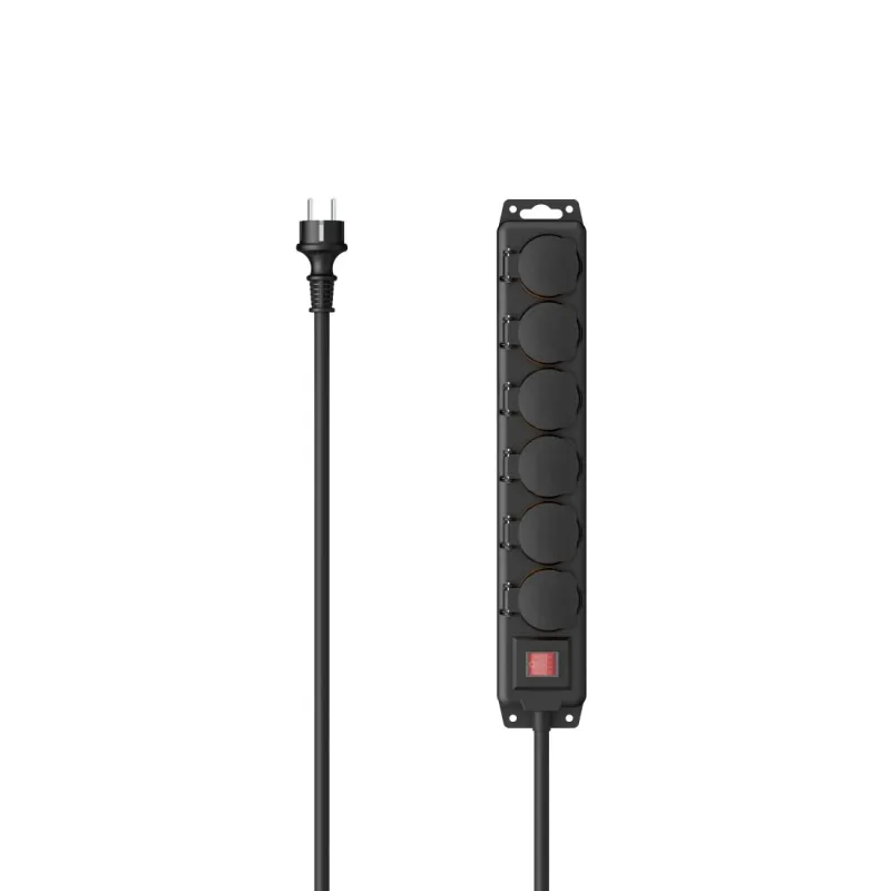 Hama Hama Steckdosenleiste, 6-fach, für außen IP44, Schalter, Wandmontage, 2 m, Schw. – Produktbild 1 von 4