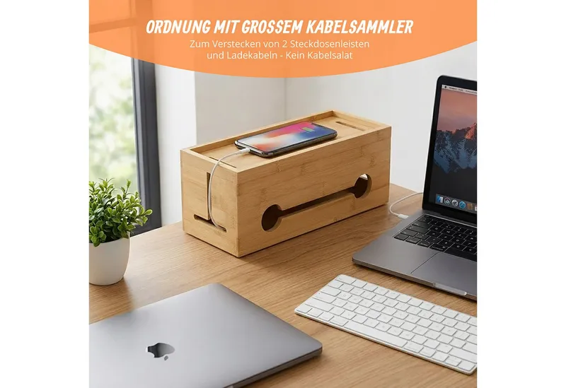 RELAXDAYS RELAXDAYS Kabelbox aus Bambus, (1-tlg), Braun, – Produktbild 2 von 8