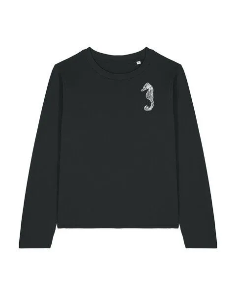 ilovemixtapes ilovemixtapes Kleines Seepferdchen Langarm-Damen-T-Shirt Relaxed Fit, Schwarz, – Produktbild 2 von 2