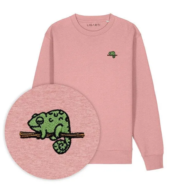 LIGARTI Bestickter Pullover – Mareike das Chamäleon – LIGARTI Tiermanufaktur, Altrosa, – Produktbild 1 von 3