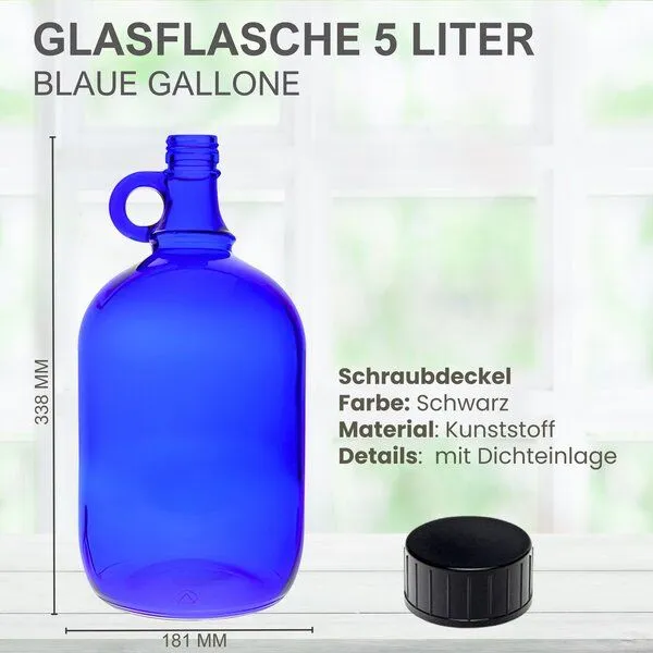 mikken mikken Große blaue Gallone 5 Liter Glasflasche / Wasserflasche mit Deckel – Produktbild 4 von 4