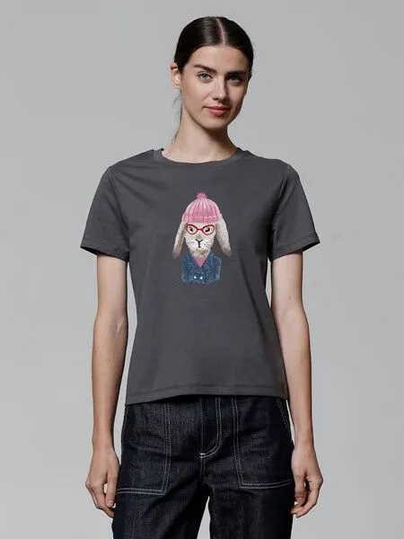 watapparel watapparel T-Shirt Frauen Hase, Anthracite, – Produktbild 2 von 3