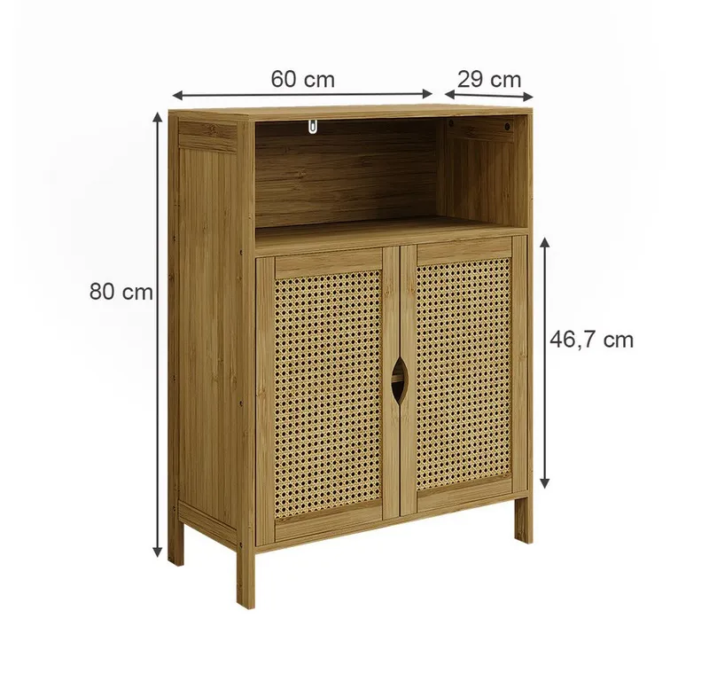 Vicco Midischrank Liora, Bambus/Rattan/Schwarz, 60 x 80 cm (1-St), Braun, – Produktbild 2 von 5