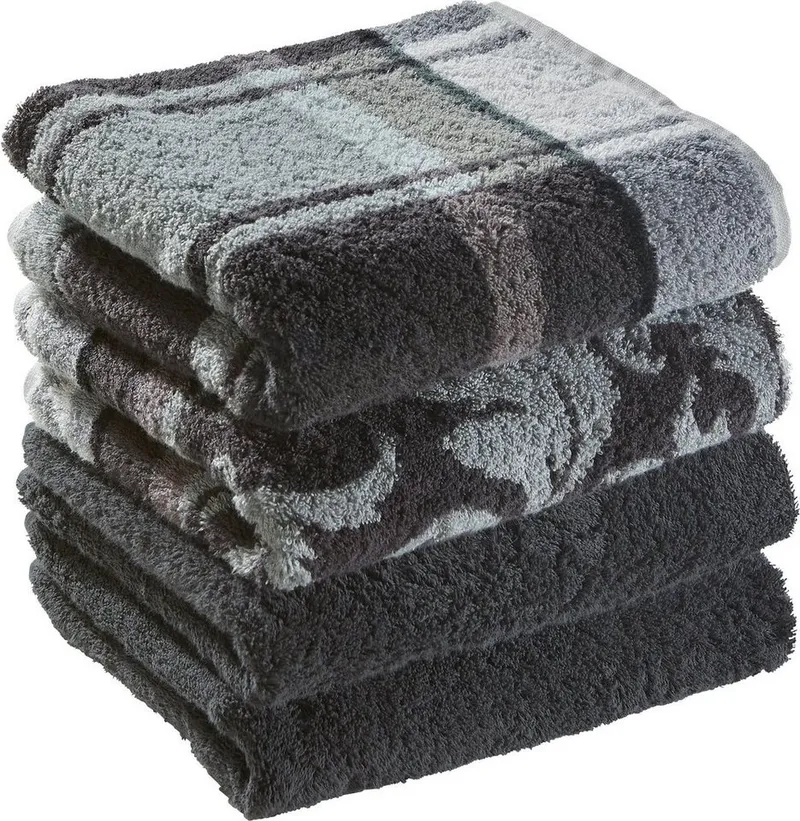 Erwin Müller Handtuch Handtuch "Ludwigsburg" 4er-Pack, Jacquard, Walk-Frottier Uni/Karo/Ornamente, Grau, – Produktbild 2 von 4