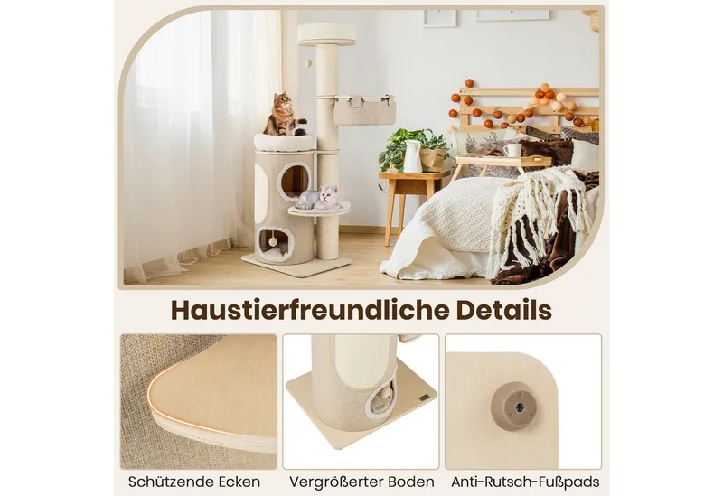 KOMFOTTEU Kratzbaum, mit 2-stöckiger Katzenwohnung & 2 Sitzstangen – Produktbild 2 von 5