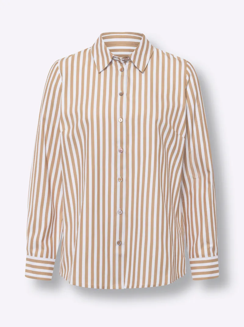 heine Klassische Bluse, Camel-weiß-gestreift, – Produktbild 1 von 2