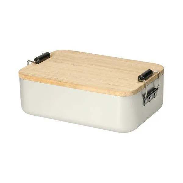 elasto elasto Vorratsdose 'Bamboo' klein - Aluminium Brotdose inkl. Schneidebrett, Silber, – Produktbild 1 von 4