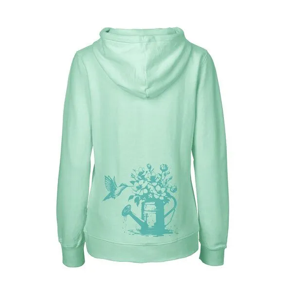 HANDGEDRUCKT HANDGEDRUCKT "Gartenfreude" Frauen Zip Hoody Neutral, Dusty mint, – Produktbild 1 von 4