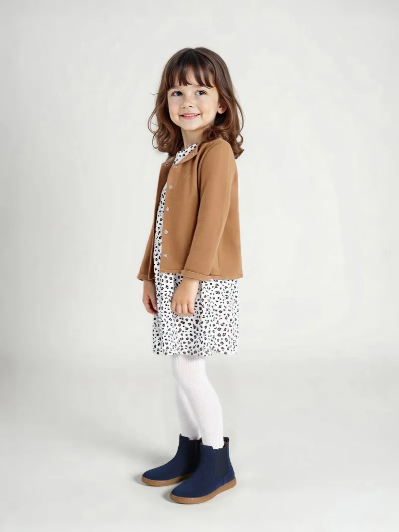 Vertbaudet Mädchen Set, Karamell/wollweiß leo, – Produktbild 1 von 4