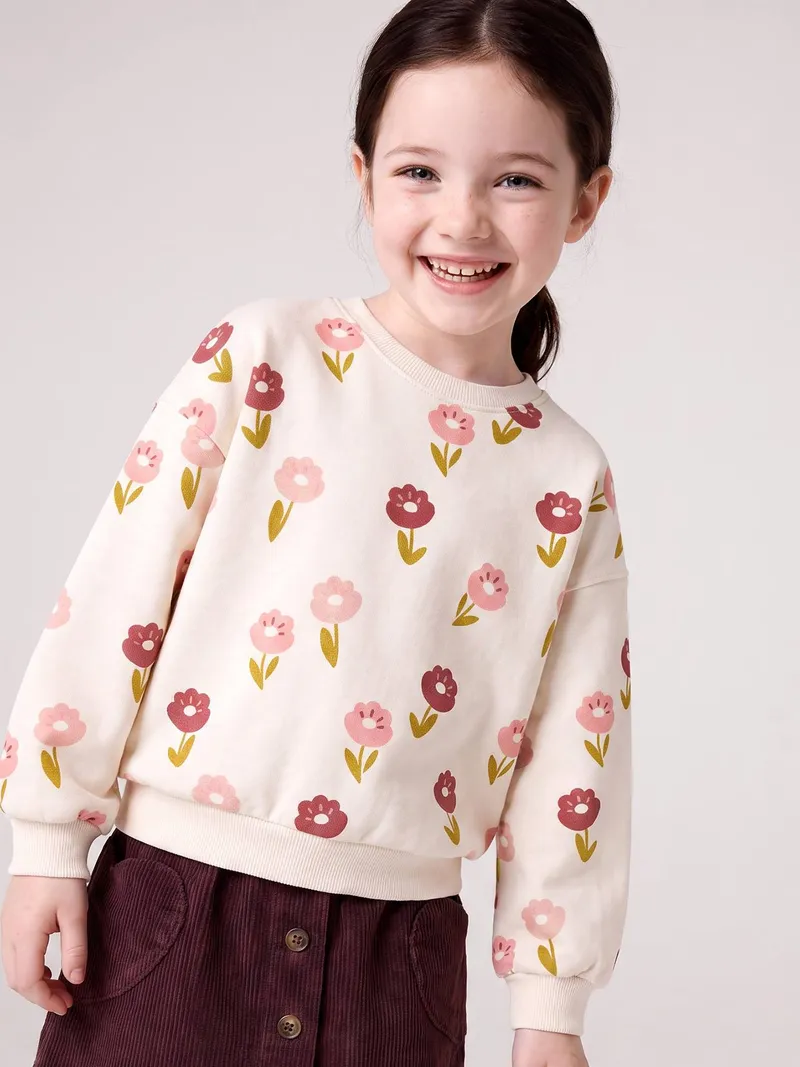 Vertbaudet Bedrucktes Sweatshirt Mädchen, Wollweiß, – Produktbild 1 von 4