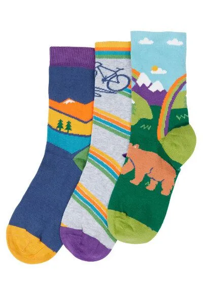 Frugi Frugi Kindersocken in Dreierpack mit unterwegs im Wildniss – Produktbild 1 von 3