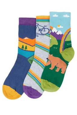 Frugi Frugi Kindersocken in Dreierpack mit unterwegs im Wildniss – Produktbild 1 von 1