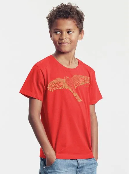 Peaces.bio - handbedruckte Biomode Peaces.bio - handbedruckte Biomode Bio-Kinder T-Shirt Sperber, Rot, – Produktbild 2 von 3